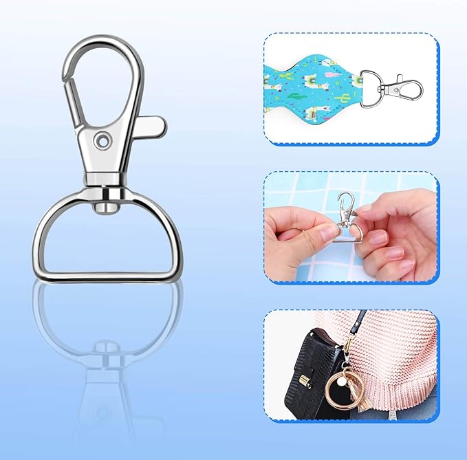 Key Chain Clip Hook, Anezus D Ring Clip Keychain Lanyard Swivel Snap Hooks Clip on Key Ring for Crafts and Purse Hardware (1 inch)