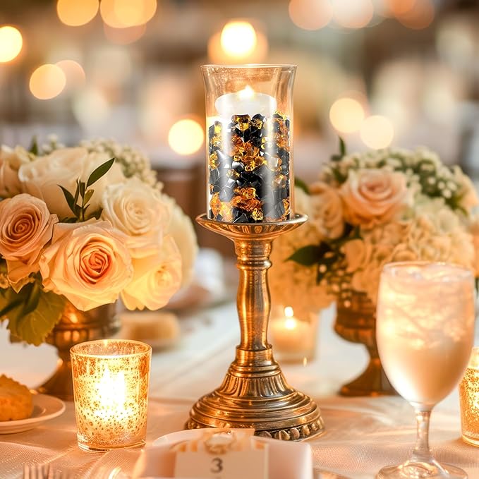 Syhood 570 Pcs 5 Sizes Orange and Black Fake Crushed Ice Rocks Acrylic Crystal Gems Plastic Diamonds Marble for Vase Fillers Decoration Wedding Table Scattering Room Halloween Decor