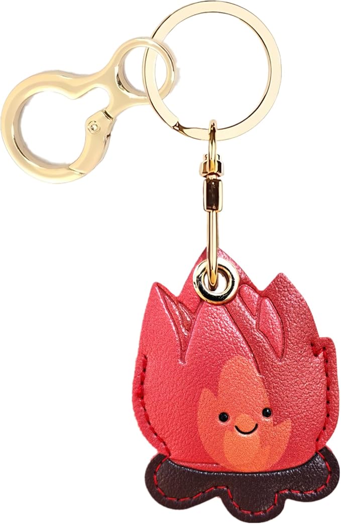Leather Keychain Holder Case Compatible with AirTag,Cute Protective Cover with Keyring,Anti-Scratch Finder GPS Tracker Case for Wallet Keys,Bag,Pets(Bonfire Red)