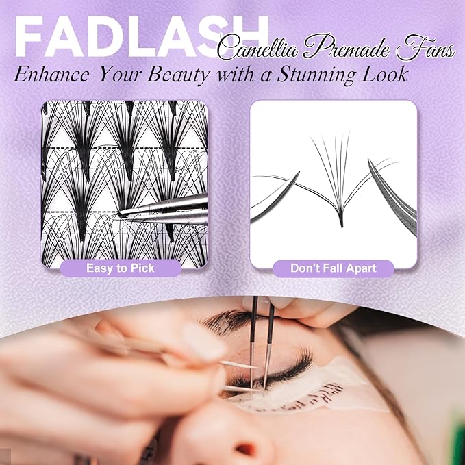 FADLASH Premade Lash Fans Multi Length Hybrid Volume Premade Easy Fans 0.07 Thickness D Curl 16D Multi Length 8-10-12mmmm Camellia Natural Eyelash Extensions(16D-0.07-D, Camellia 8-10-12mm)