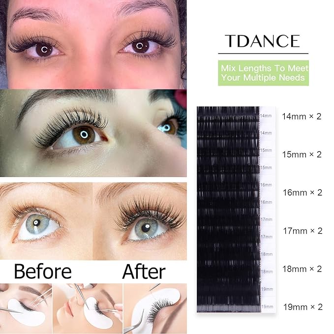 TDANCE Lash Extension Matte Black Eyelash Extension C CC D DD J B L Curl Volume & Classic Lash Extensions 0.03-0.18mm Thickness Professional Salon Use(0.18-D,14-19 mm)