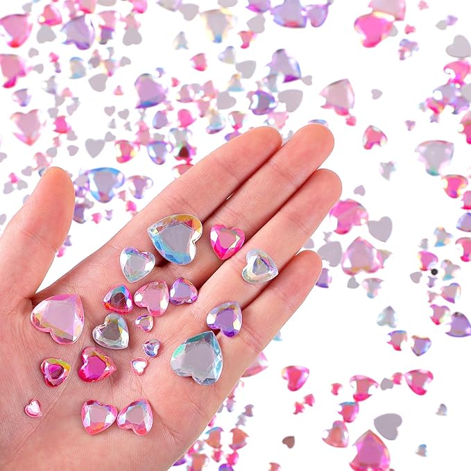 Chuangdi 516 Pcs Acrylic Rhinestone Crystal Gems Rhinestone Flat Back 18mm/12mm/10mm/6mm for Valentine's Day Wedding Decoration DIY Clothes Shoes Jewelry Making Crafts(Light Color,Heart)