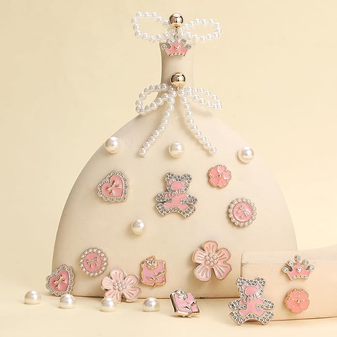24Pcs Bling Pearl Bow Shoe Charms for Clog Sandals Women, Bear, Flower, Pearl Accessories, DIY Shoe Decoration Charms for Girls