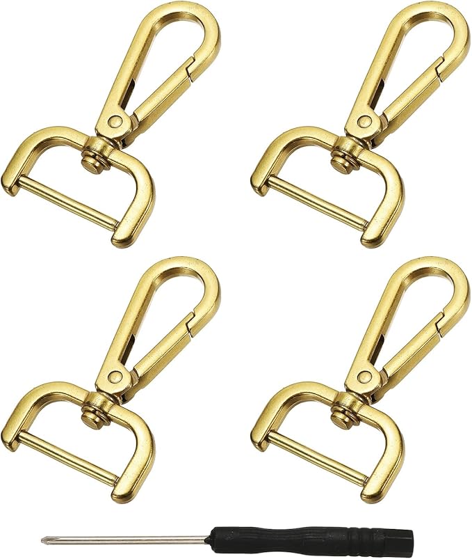YELARXI Swivel Clasps Hook, 1 Inch ID Detachable Snap Hook W/Screw Bar D Ring Claw Clasp with Screwdriver Fit for Lanyard Bag Leather Craft Purse Hardware DIY Bag (4 Pack, Gold)