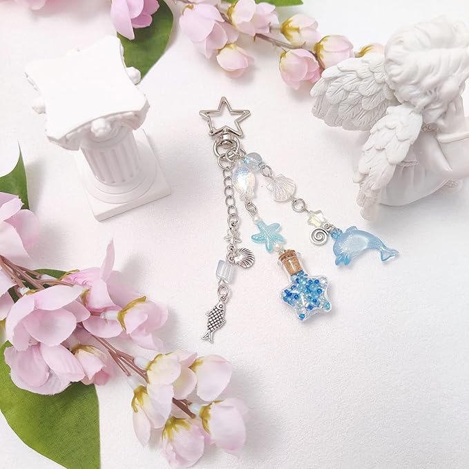 Y2K Aesthetic Keychains for Women Cute Flowers Star Cake Jellyfish Keychins Charms Kawaii Bag Purse Decor