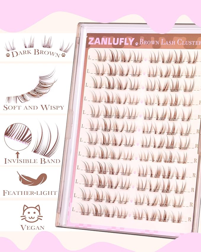 Ultra Natural Lash Clusters Brown Eyelash Clusters 8-11MM Short Cluster Lashes Wide Band Lash Extension Dark Brown Cluster Eyelash Extensions Left & Right Cat Eye Individual Lashes by ZANLUFLY
