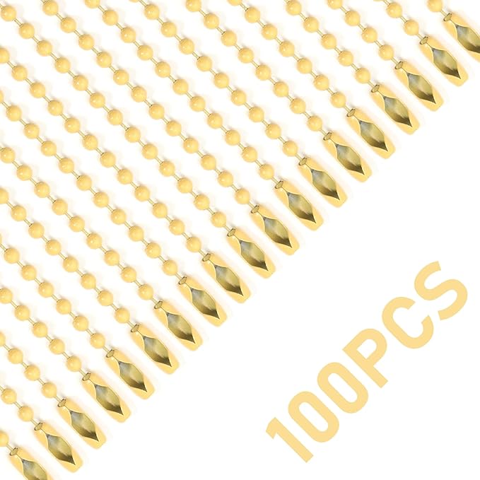 Lemonkey 100Pcs Ball Beads Chains Bulk,Yellow Keychains Rings Metal Chain,4 Inch Dog Tag Metal Small Chains with Connectors for Hanging Decoration