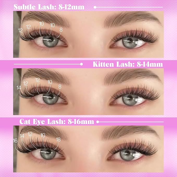 Yawamica Self Adhesive Lash Clusters Natural Press on Lashes Reusable Eyelash Clusters No Glue Needed 8-16mm Self Adhesive Eyelashes C Curl Individual Lashes DIY Lash Extension with Easy Application