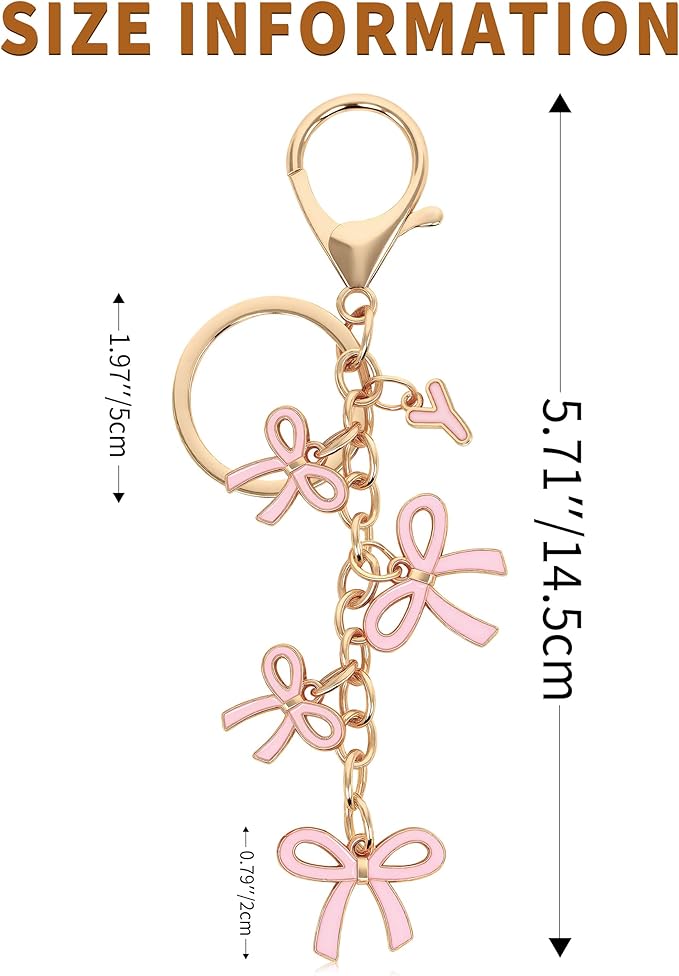 Bow Purse Charms Keychain - Pink Bow Alphabet Letter Key Chain, Bag Charms Wallet