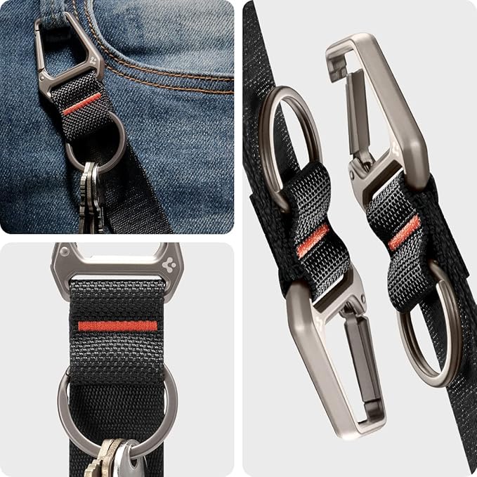 Spigen Universal Lanyard Wrist Strap with Keychain for iPhone, ID Badge Wallet Holder, AirPods, Cameras, Keychain & Everyday Carry, Durable Carabiner with Wrist Strap - Black