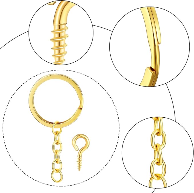 215 Pieces Keychain Rings Set Including 35 Pieces Keychain Rings with 35 Pieces Open Jump Rings and 180 Pieces Small Screw Eye Pins for Crafts and Jewelry Making (Mixed Colors,30 mm)
