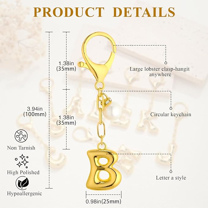 VICKHU Gold Plated Bubble Initial Letter Cute Keychain for Women Car Key Purse Decorative Keyring Handbag Charms Fashion