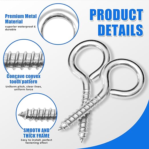 20PCS 4 inches Screw Eyes M8 304 Stainless Steel Eye Screws, Heavy Duty Screw, Eye Hooks Screw Eye Bolts Eye Hooks Screw, Indoor & Outdoor Uses (20, M8-4inch)