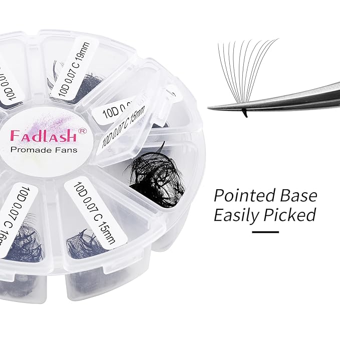 Premade Lash Fans Mixed Tray 1000 Promade Loose Fans Pointed Thin Base Premade Fans Eyelash Extensions 10D Volume Lash Extensions Handmade (10D-0.07C, 15-20mm)