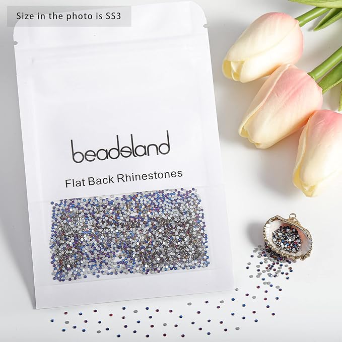 Beadsland Flat Back Crystal Rhinestones Round Gems for Nail Art and Craft Glue Fix, Blue Volcano, 1.2-1.4mm, SS3/1440pcs