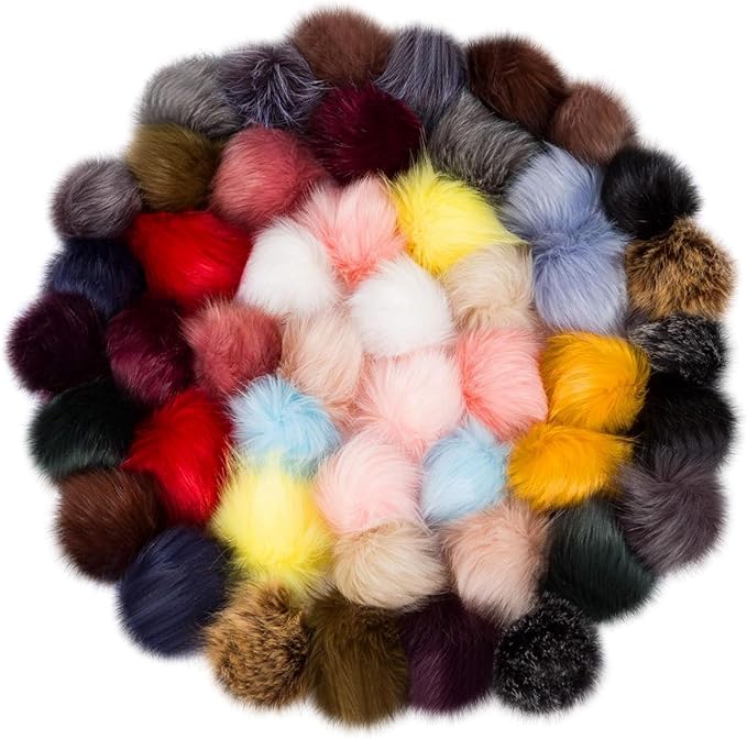 48 Pcs Faux Fur Pom Pom for Hats - 4.5 Inch Fluffy Large Pom Poms with Elastic Loop Removable Knitting Hat Accessories for Crafts Gloves Shoes Scarves Bags Keychains (24 Colors)