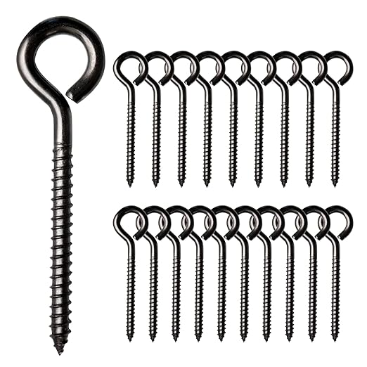 Muzata 20 Pack Black Eye Hooks Screw 3.3 Inch Stainless Steel Eye Screws for Wood M6 Heavy Duty Eyelet Eyehook Securing Cables Wire Self Tapping Indoor Outdoor CR18