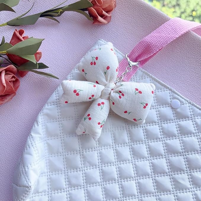 Pink Bow Keychain Bag Charms Y2K Bowknot Plaid Keychains Coquette Aesthetic Purse Handbag Backpacks Charms
