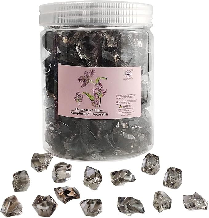 HappyFiller Fall Christmas Decoration 160 Pack Gray Fake Crystal Ice Stone,Acrylic Rocks Gems,Grey Vase Fillers Diamond Cube,Table Scatters,Arts Craft,Wedding Centerpieces,Party Event Decor,Fishbowl