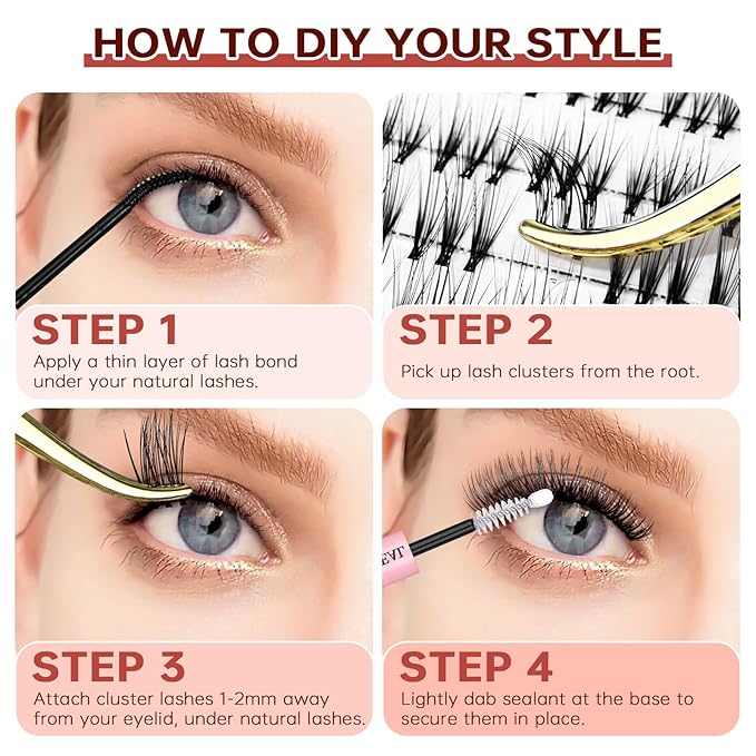 JOLIETIFY Lash Extension Kit, Natural Style, Faux Mink 8-16mm Cluster Lashes, BareLook, Soft & Fluffy, Waterproof Bond & Seal, Reusable Individual Lashes with Tweezers & Remover Tool, Easy to Apply