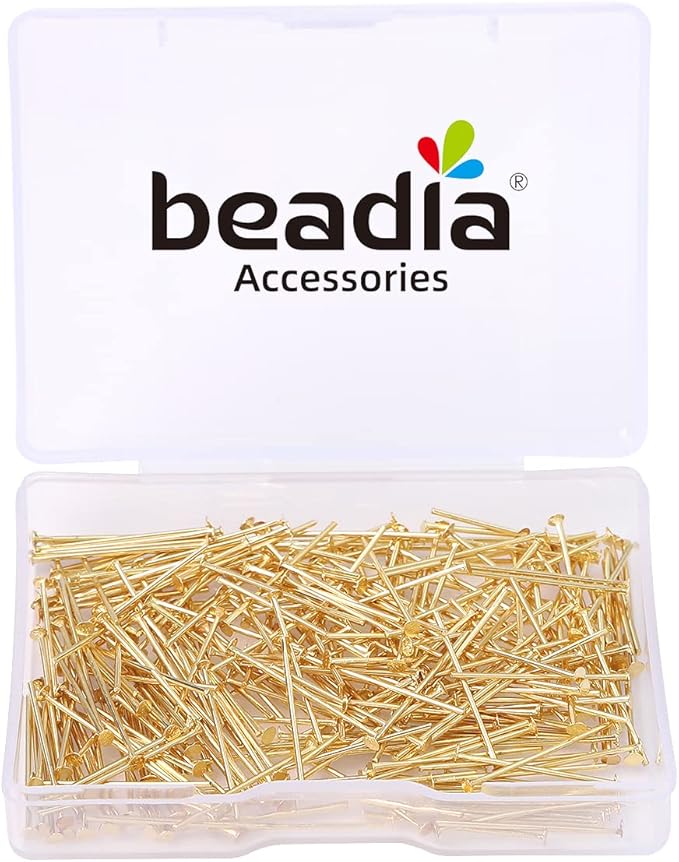 14K Gold Plated Flat Head Pins Non Tarnish 20mm 300pcs for Jewelry Making Findings
