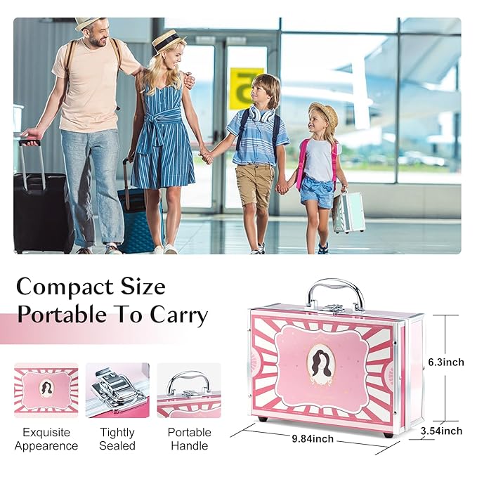 Color Nymph Girls Makeup Kits For Teens, Beginners Makeup Kit All In One Makeup Set For Teenager Full Kit Girls Make Up Kit With Train Case 18 color eyeshadow 4 color glitter & lipgloss - Pink