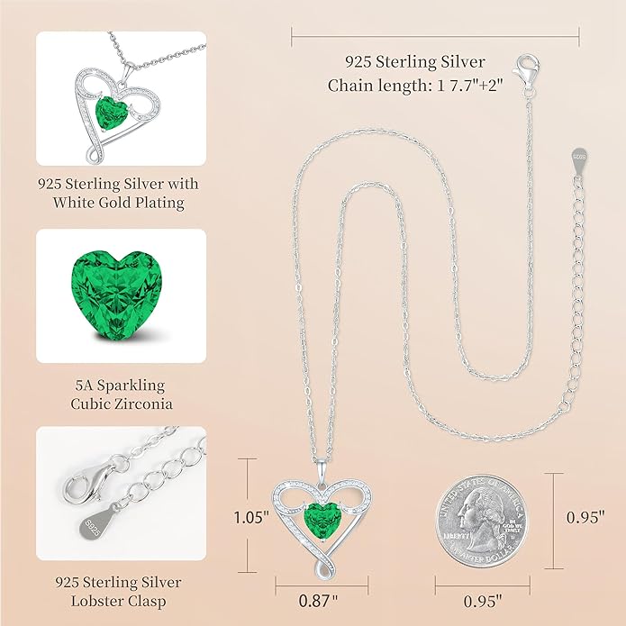 Yuelove Infinity Necklace for Women, 925 Sterling Silver Heart Necklace with 5A Zircon, White Gold Plated Adjustable Chain, Gift for Valentine's Day, Birthday, Anniversary for Wife, Girlfriend, Mom