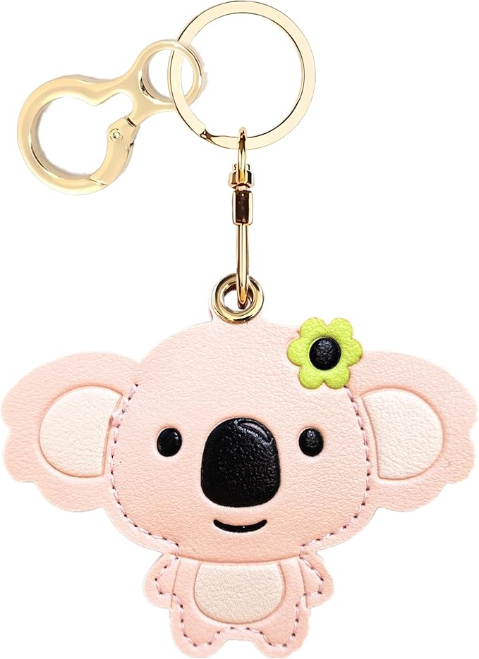 Leather Keychain Holder Case Compatible with AirTag,Cute Protective Cover with Keyring,Anti-Scratch Finder GPS Tracker Case for Wallet Keys,Bag,Pets(Koala Pink)