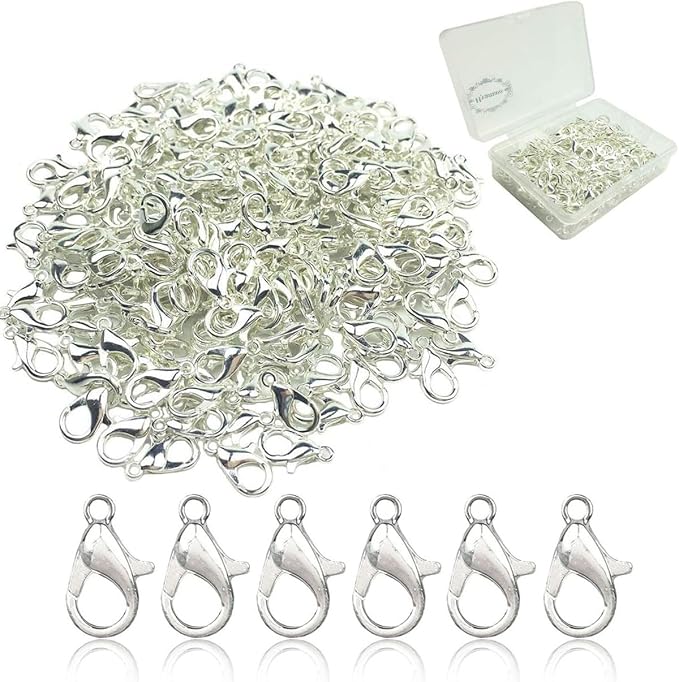 200Pcs Lobster Claw Clasps, 14x8mm Metal Alloy Lobster Clasps, Lobster Clasps for Jewelry Making,Keychains,Bracelet and for DIY Jewelry Necklace Clasps and Closures(Silver)