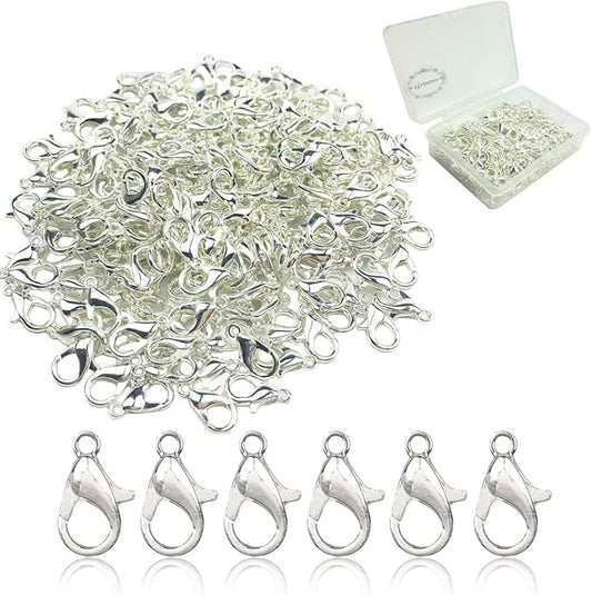 200Pcs Lobster Claw Clasps, 14x8mm Metal Alloy Lobster Clasps, Lobster Clasps for Jewelry Making,Keychains,Bracelet and for DIY Jewelry Necklace Clasps and Closures(Silver)