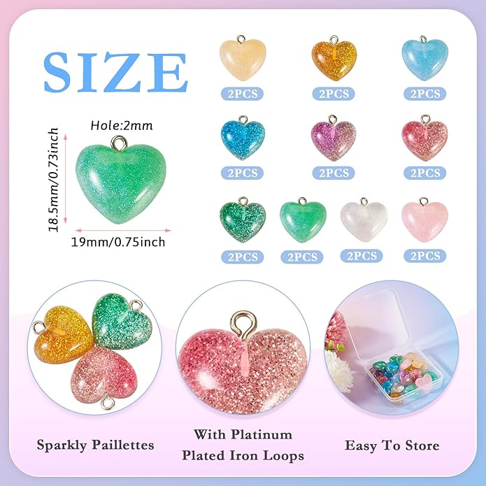Resin Love Heart Star Flower Charms Colorful Heart Floral Pentagram Pendants Cute Hang Ornament for DIY Crafts Necklace Bracelet Keychain Jewelry Making