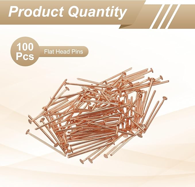 HARFINGTON 100pcs Flat Head Pins 0.79" 20mm Needles Bulk for Earring Pendant Necklace Bracelet Charm Jewelry Making Findings DIY Craft, Rose Gold