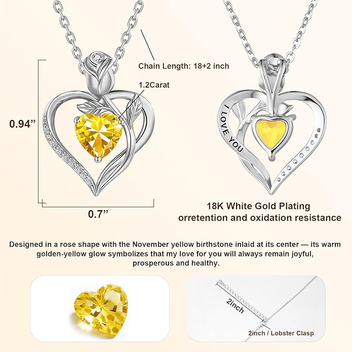 1.2CT Rose Heart Necklace Option of Moissanite or Lab-Grown Sapphire Ruby Emerald&More Necklace for Women Birthstone Girlfriend Necklace S925 Sterling Silver 18K White/Rose Gold Plated D Color VVS1 Gift for Wife Mother Daughter for Birthday Anniversary...