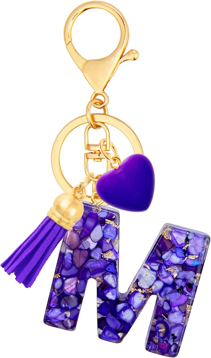 Initial Keychains for Women with Cute Heart Resin - Alphabet Letter Keychain for Bag, Backpacks, Purse or Car key