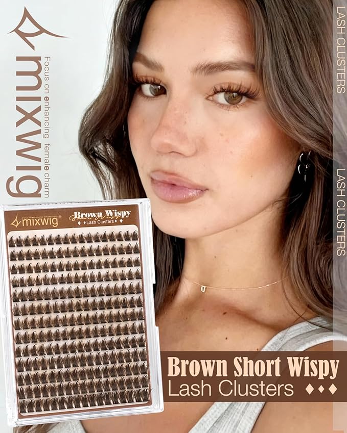 Brown Lash Clusters Wispy Eyelash Clusters 10-14MM Short Spiky Cluster Eyelash Extensions Natural Cluster Lashes Dark Brown Individual Lashes D Curly DIY Lash Extension by Lvmixwig
