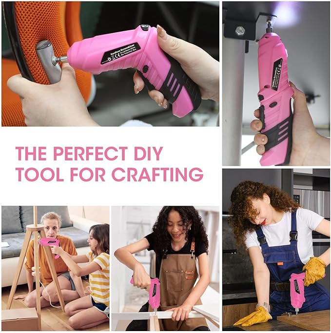 Cordless Power Screwdriver Electric Screwdriver Rechargeable Set, Battery Powered Screwdriver Kit Including 49pcs Bits, Pivoting Handle and LED Lights Small Drills Cordless