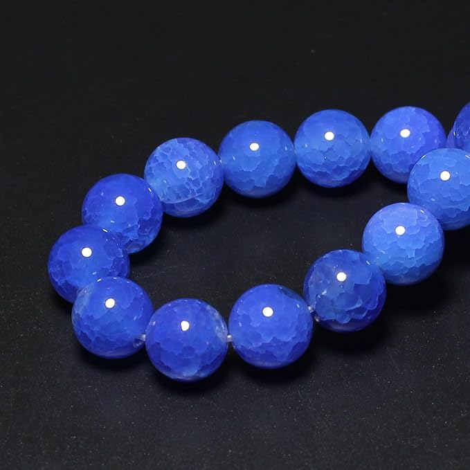 MJDCB Natural Stone Beads 10mm 35pcs Round Blue Dragon Vein Agate Loose Gemstone Bead Charms for Jewelry Making Bracelet Necklace Earring Pendant