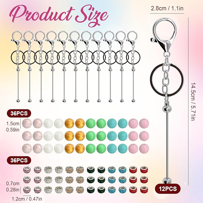 84Pcs Beadable Keychain Set, DIY Making Kit with Metal Key Rings, Silicone Beads and Spacer Beads for Crafts and Personalized Gifts