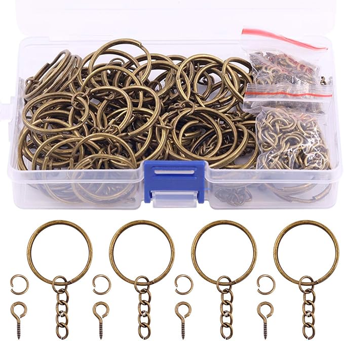 Swpeet 360Pcs 6/5" 30mm Bronze Key Chain Rings Kit, Including 120Pcs Keychain Rings with Chain and 120Pcs Jump Ring with 120Pcs Screw Eye Pins Bulk for Jewelry Findings Making (Bronze)