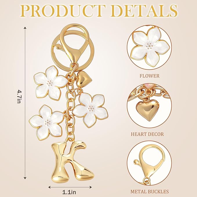 Snycler Bubble Initial Keychain Graceful Flower for bags car remote–A-Z Letter Charms for Women