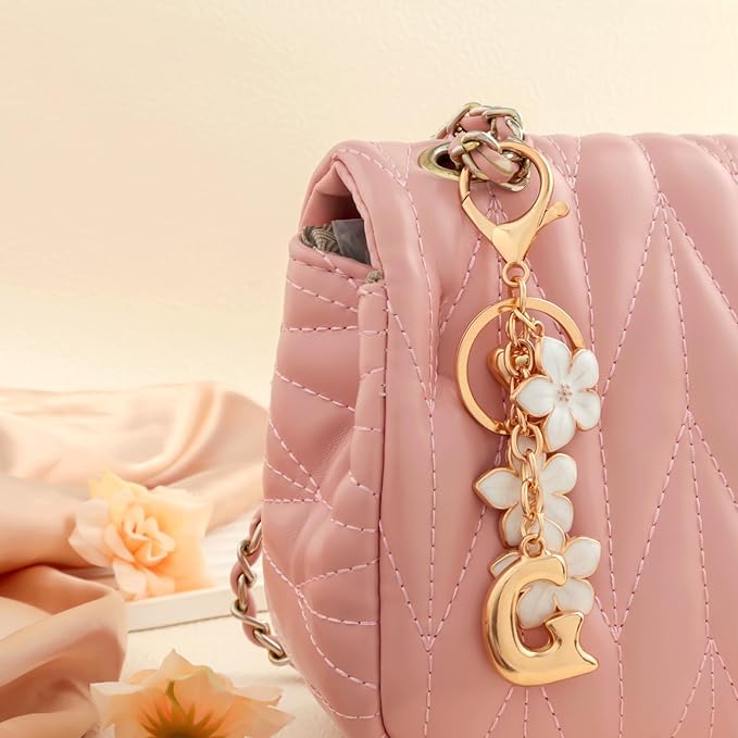 Snycler Bubble Initial Keychain Graceful Flower for bags car remote–A-Z Letter Charms for Women