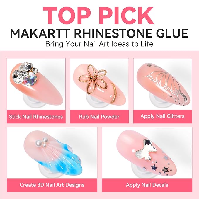 Makartt Rhinestone Glue for Nails - 60G No Wipe Super Strong Nail Gem Glue Bling Gel for 3D Decorations Nail Art Gems Jewelry Diamond for Nails Techs Supplies Beginners Nail Lamp Required