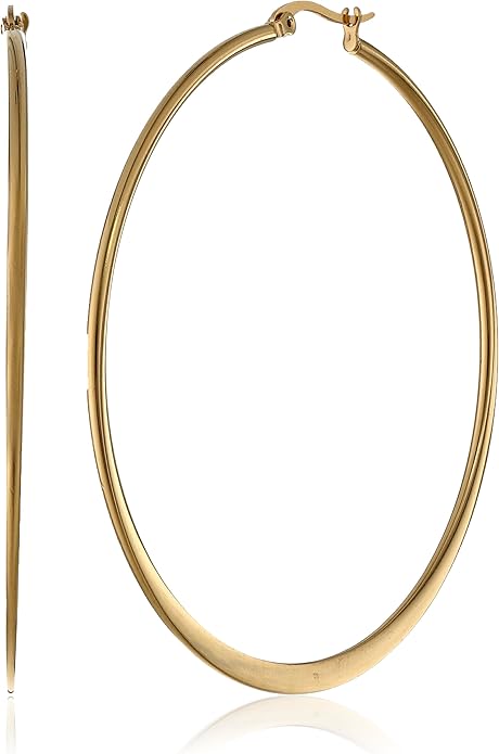 Amazon Essentials Gold Plated or Stainless Steel Flattened Hoop Earrings