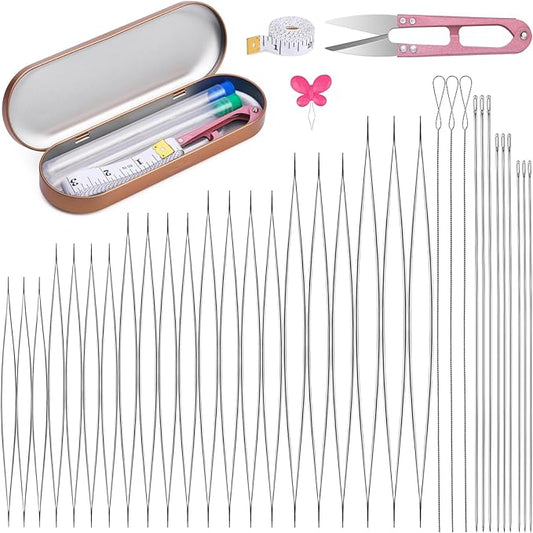 GarfxG Beading Needles Set 39 pcs 3 Type Including Collapsible Big Eye & Straight & Twisted Beading Needles with Storage Box for Jewelry Making