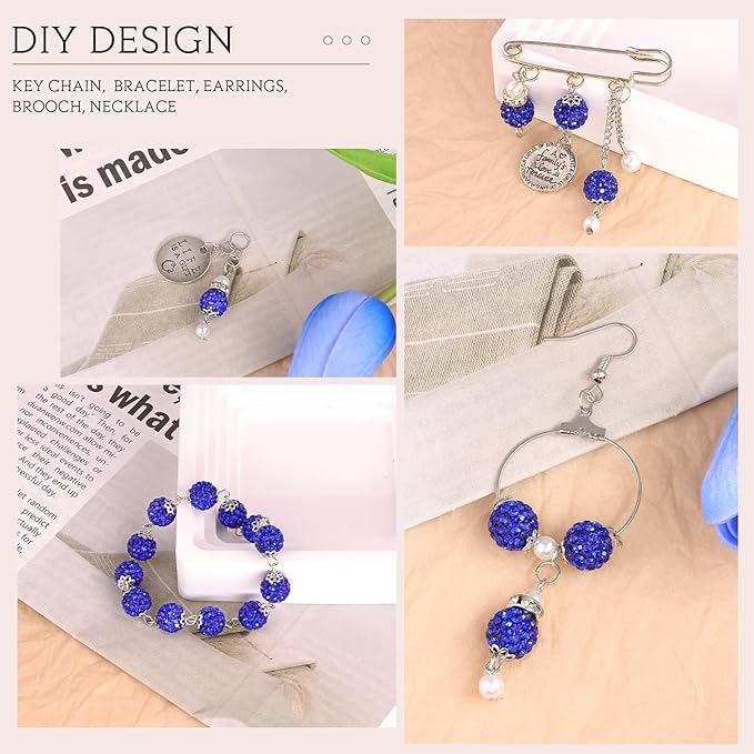 200 Pcs Dark Blue Rhinestone Beads for Jewelry Making, Sparkle Crystal Clay Christmas for Bracelet Baseball Necklace Earring Crafting and DIY, Shiny Round Shamballa Disco Ball Beads Bulk