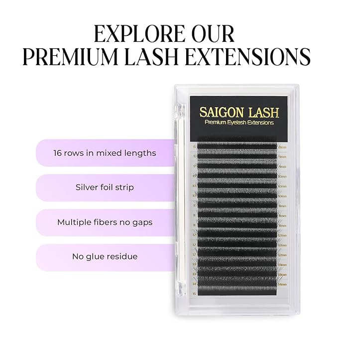 SAIGON LASH W-Shaped Eyelash Extensions, 3D Premade Fan Lashes 0.07 B C CC D DD Curl, Matte Black Volume Lash Extensions, Easy Fanning Lash Tray, 8–15mm Mixed Length, 16 Rows (3DW Lash CC-0.07)