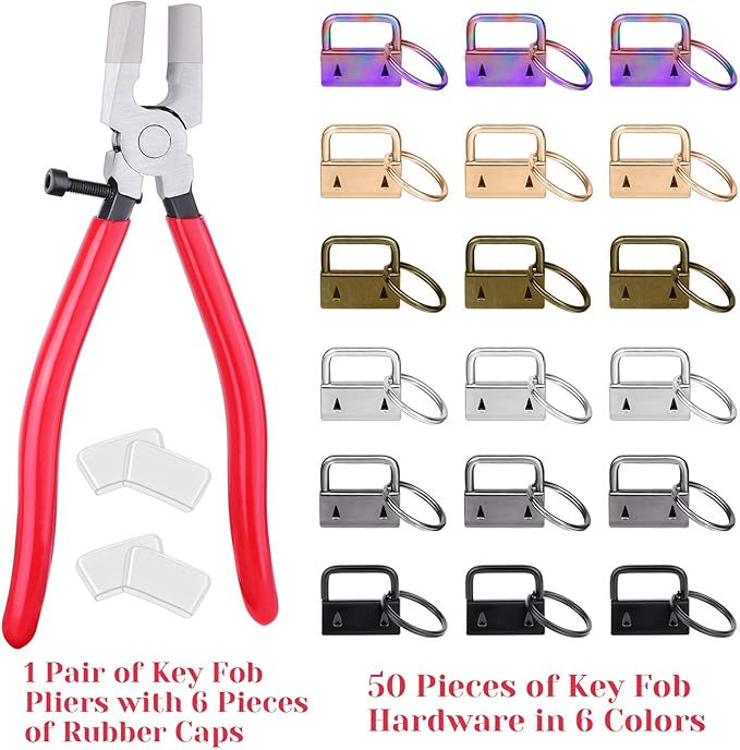 shynek Key Fob Hardware, 50PCS 1 Inch Lanyard Keychain Hardware with Key Fob Pliers Tool for Keychain and Wristlet Clamp Hardware Supplies