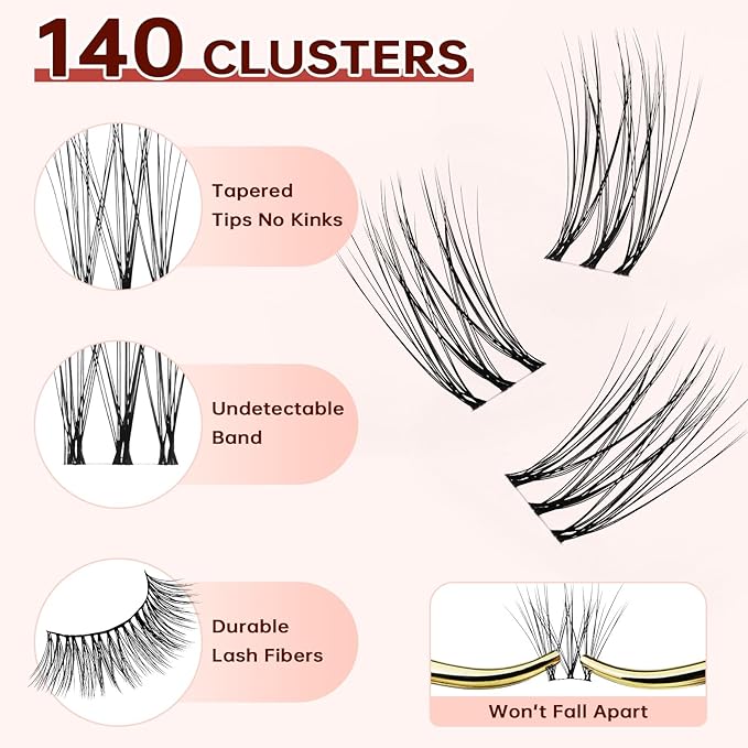 JOLIETIFY Lash Extension Kit, Natural Style, Faux Mink 8-16mm Cluster Lashes, BareLook, Soft & Fluffy, Waterproof Bond & Seal, Reusable Individual Lashes with Tweezers & Remover Tool, Easy to Apply