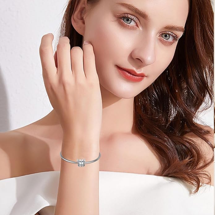 LONAGO 925 Sterling Silver Personalized Photo Charm Fit Compatible for Bracelet Necklace Customized Heart Round Shape Picture Bead