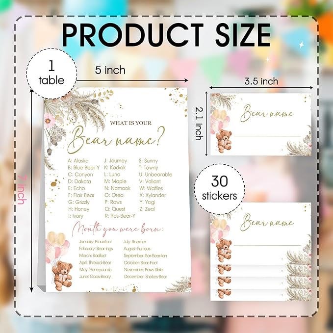 Bear Birthday Decorations, Bears Theme Birthday Party Decoration Sign for Boys Girls,Kids Activity Cards, What's Your Bears Name Game, Activity Decoration Supplies